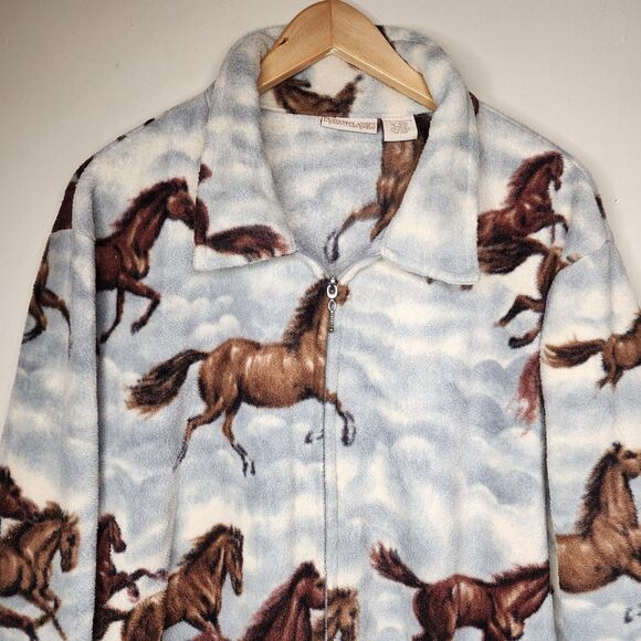 Vintage 90s Horse Equestrian Jacket All Over Print Western Womens XXL Full Zip - Picture 2 of 12